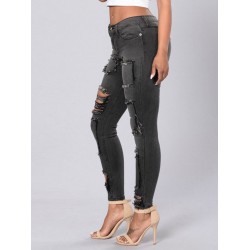 Patchwork Hole Worn Straight Women's Jeans