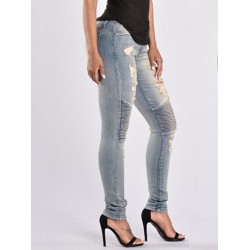 Worn Pleated Zipper Pocket Women's Jeans