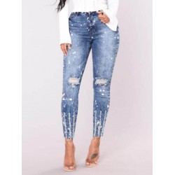 Hole Button Worn Women's Jeans