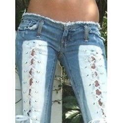 Lace-Up Hollow Worn Hole Women's Jeans