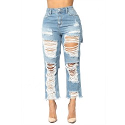 Worn Hole Cut Plain Fashion Women's Jeans