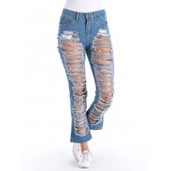 Hole Trim Pocket Zipper Women's Jeans