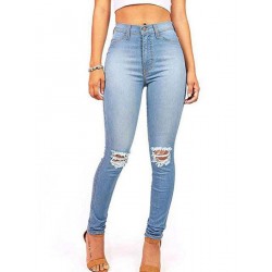 Solid Color Ripped Denim Women's Jeans