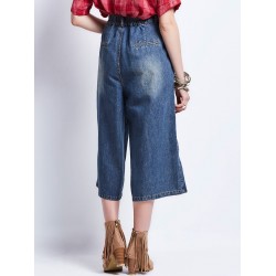 Floral Embroidery Wide Legs Mid-Calf Women's Jeans