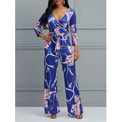 Floral Print Nine Points Sleeves Women's Jumpsuits