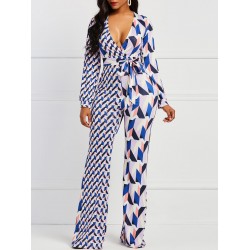 Geometric Print Lace-Up Women's Jumpsuit Pants