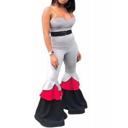 Ruffle Color Block Trumpet Jumpsuits