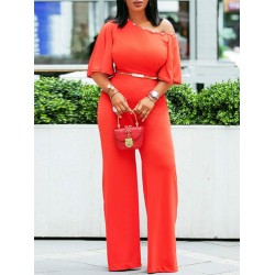 Women's Pure Color One Shoulder Jumpsuits