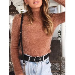 Pure Color Long Sleeve Stand Collar Women's Knitwear