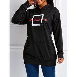 Polyester Letter Print Hooded Hoodie