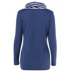 Striped Asymmetric Button Heap Collar Hoodie