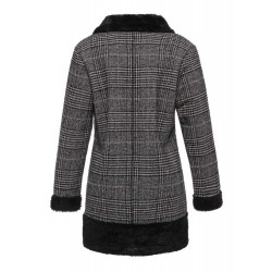 Lapel Stitching Layer Plaid Print Overcoat