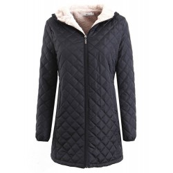 Stand Color Zipper Hooded Women's Cotton Coat