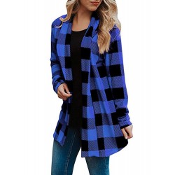 Long Sleeve Plaid Print Cardigan Trench Coat