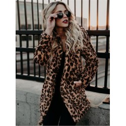 Long Sleeve Lapel Leopard Fur Women's Overcoat