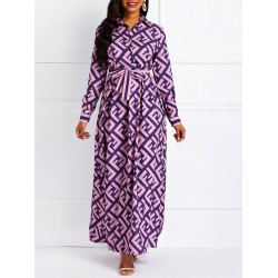 Women's Contrast Color Long Sleeve Ankle-Length Maxi Dress