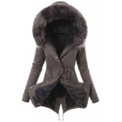 Solid Color Hooded Slim Warm Zipper Cotton Jacket Coat