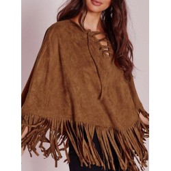 New Bohemian Fringed Shawl Suede Woven V-neck Cape