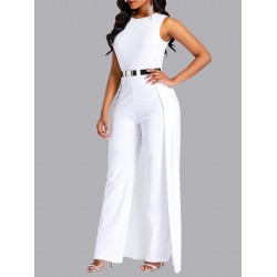 Plain Full Length Patchwork Slim High-Waist Jumpsuits